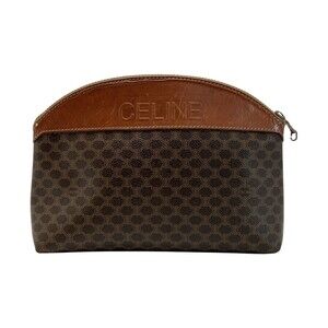 Celine Macadam logo Crocodile clutch bag brown